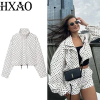 HXAO Women's Jackets Outerwears Polka Dot Cropped Jacket Long Sleeve Demi-Season Windbreak Jacket Woman Casual Zip Short Coats