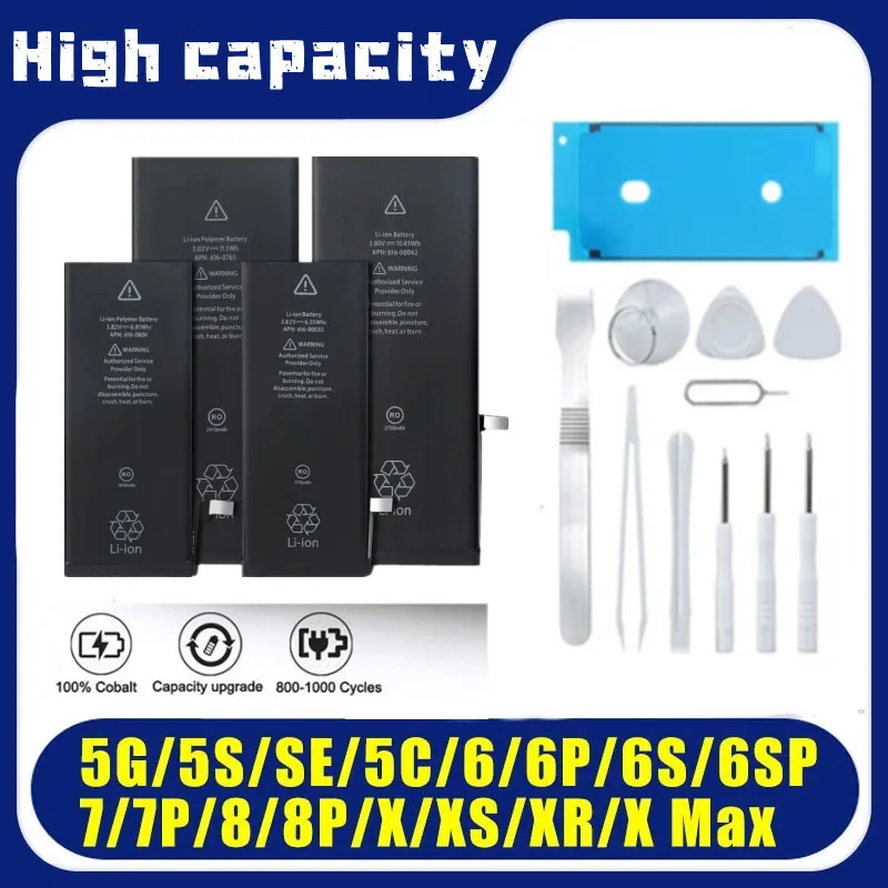

High Capacity Battery For iPhone 8 Plus SE 6 6S 7plus 8 X XR XS MAX 11 11PRO MAX Phone Replacement Batteries Warranty One Year