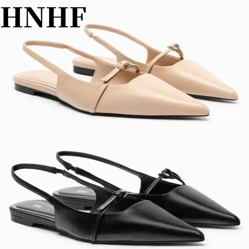 Women Slingback Flat Bottom Sandals Summer Pointed Ballet Low-Heel Shoes