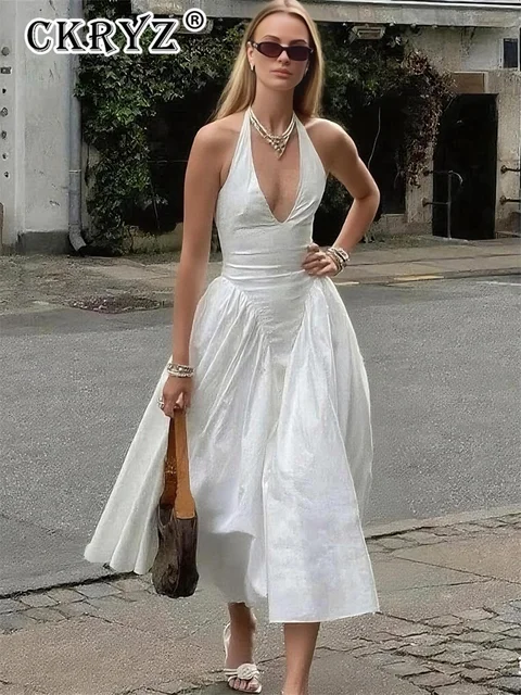 Ladies Summer Evening Party New Fashion Dress Women Sleeveless Backless V-Neck Sexy Birthday  Long Dresses 2025 Woman Streetwear