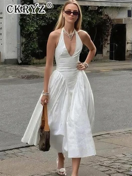 Ladies Summer Evening Party New Fashion Dress Women Sleeveless Backless V-Neck Sexy Birthday  Long Dresses 2025 Woman Streetwear 1