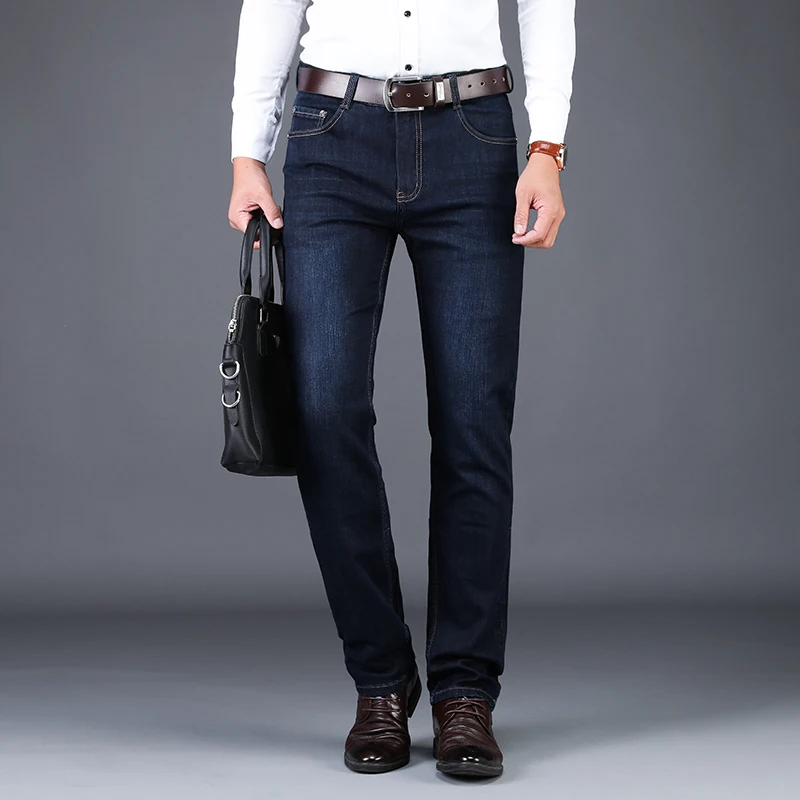 

New Arrival Autumn Winter Business Men Jeans 2023 Loose Thick Soft Denim Pants Trousers Solid Color Work Jeans for Men
