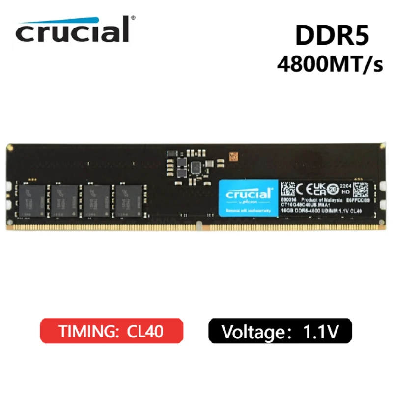 NEW Original Crucial RAM 16GB 32GB DDR5 4800MHz CL40 UDIMM 1 1V Desktop 