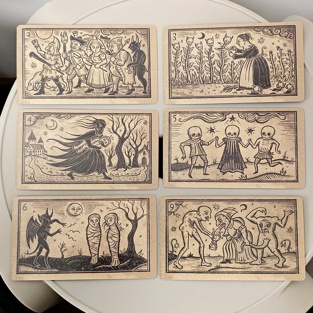 10.3*6cm Mildred Payne's Oracle of Black Enchantment 52 Pcs Black Line Imagery Woodblock Style Cards 4