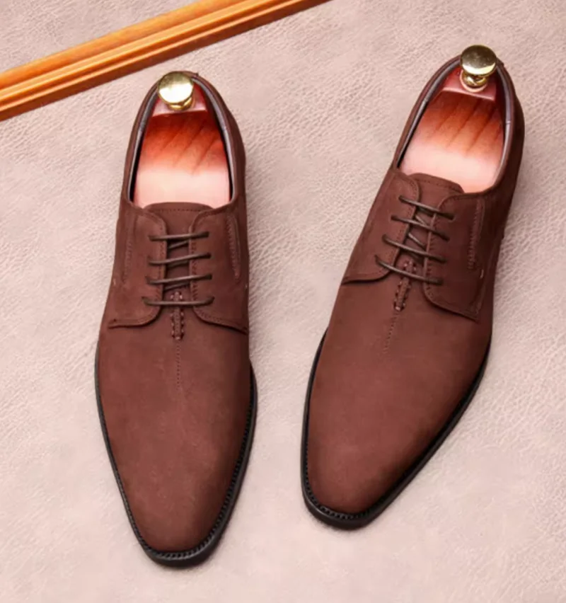 Neue Wildlederschuhe für Herren, spitze Zehenpartie, britischer Stil, echtes Leder, Nubuk, formelle Business-Kleidung, Bürokleidung – Detail 16