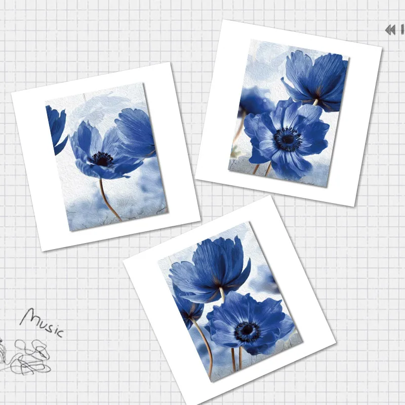 Nordic Simple Blue Flowers Prints Canvas Painting Poster Modern Wall Art Pictures For Estetica Living Room Home Decor