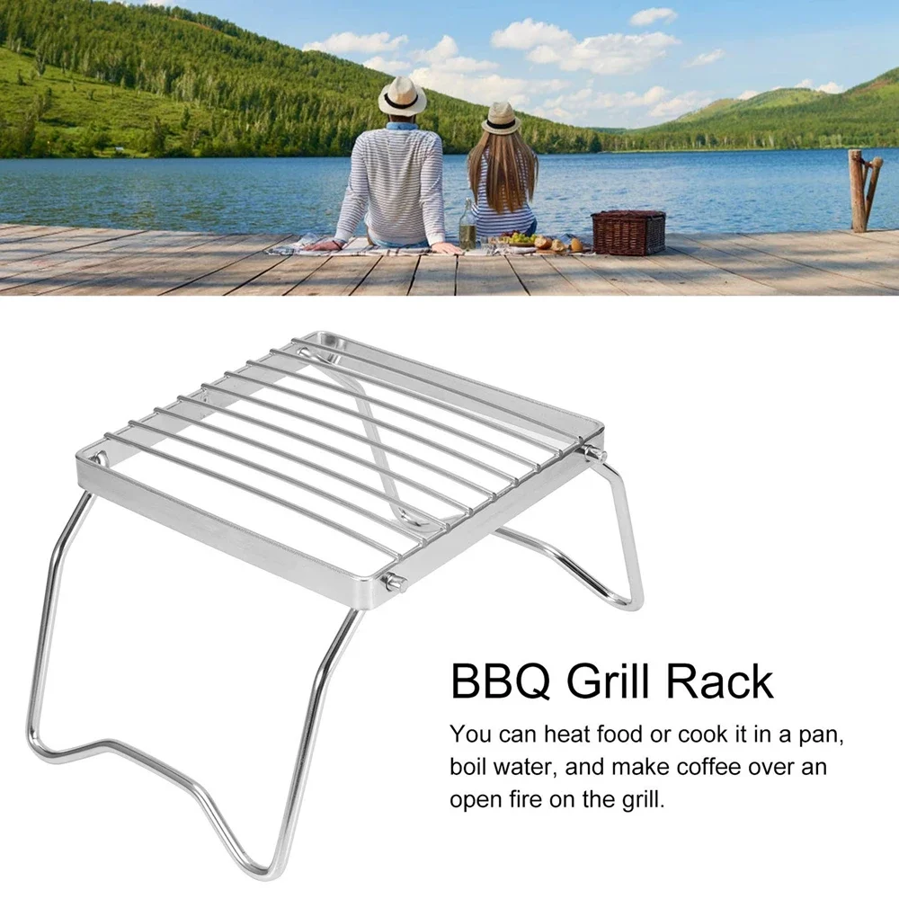 Camp Grill with Foldable Legs Stainless Steel Grill Grate Portable Grid for Backpacking Camping Hiking Picnic Travel Fish