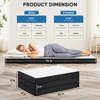 Tri-fold Memory Foam Mattress - 3 Inch Single Size Portable Floor Bed, Foldable Mat for Kids and Adults, Collapsible 2