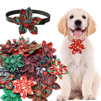 30PCS Christmas Dog Bow Tie For Collar Removable Pets Dogs Bowties For Christmas Plaid Winter Dog Grooming  Pet Accesssories