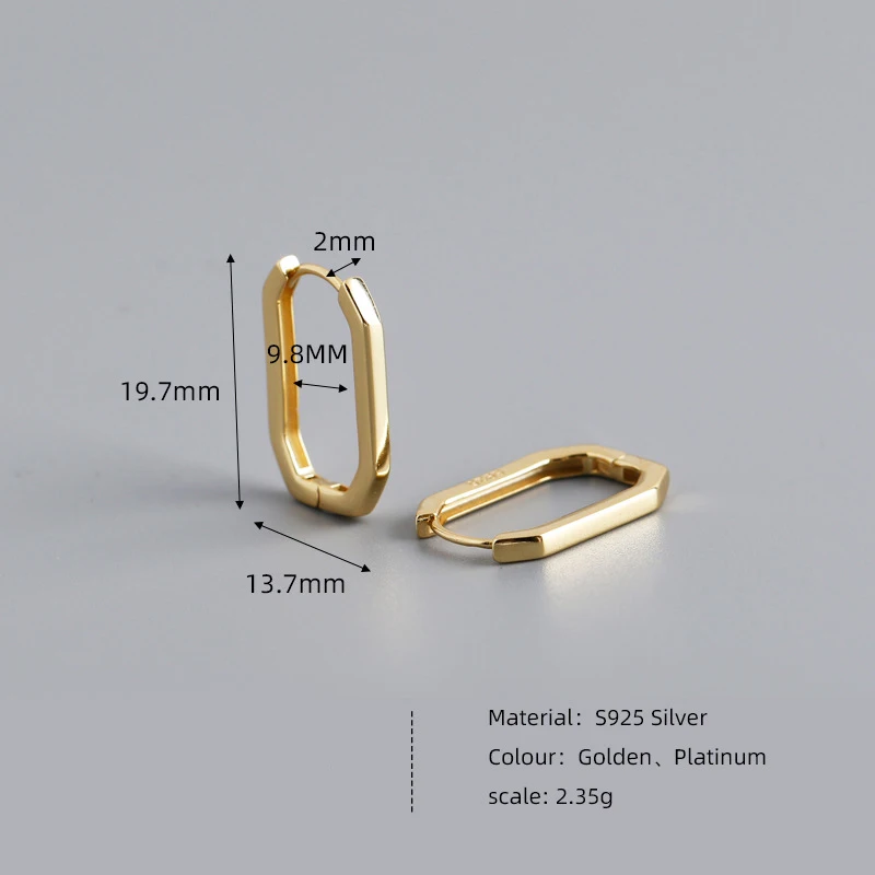 Silver Hoop Earrings 925 Sterling Silver Minimalist Statement Square Huggies Hoop Earrings for Women Men Fashion French Piercing Party Jewelry