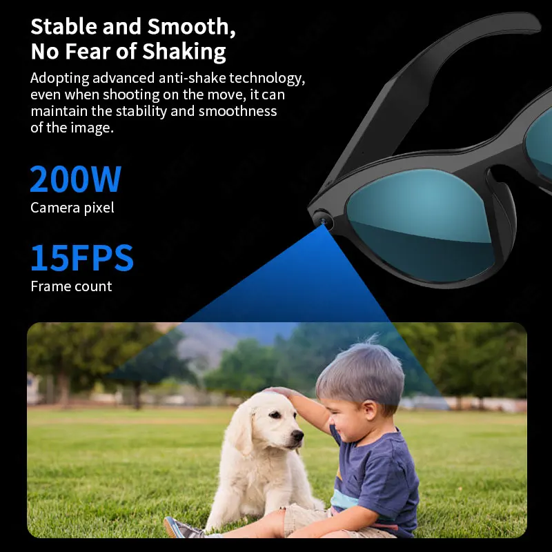 LIGE 2MP HD Camera Smart Glasses 720P Videos Record Sunglasses 290mAh Battery AI Photo Recognition Translation BT Call Glasses