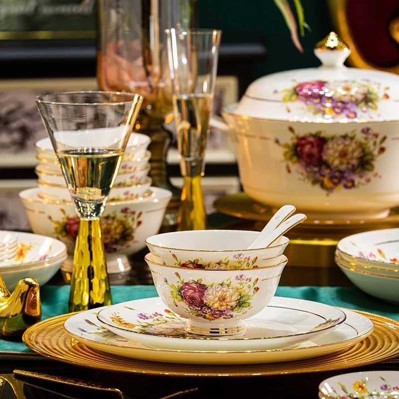 Luxury Dining Room Dinnerware Sets Home Ceramic Gift Bone China