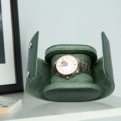 Caja de almacenamiento de exhibición de reloj de cuero individual, organizadores de reloj, rollo de reloj, estuche de viaje negro, marrón, verde, azul