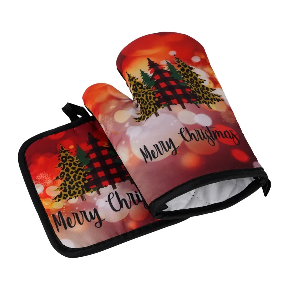 Kitchen Anti-Hot Gloves Christmas Microwave Glove Potholder Gloves Mitts for BBQ Insulation Hot Oven Mitts Baking