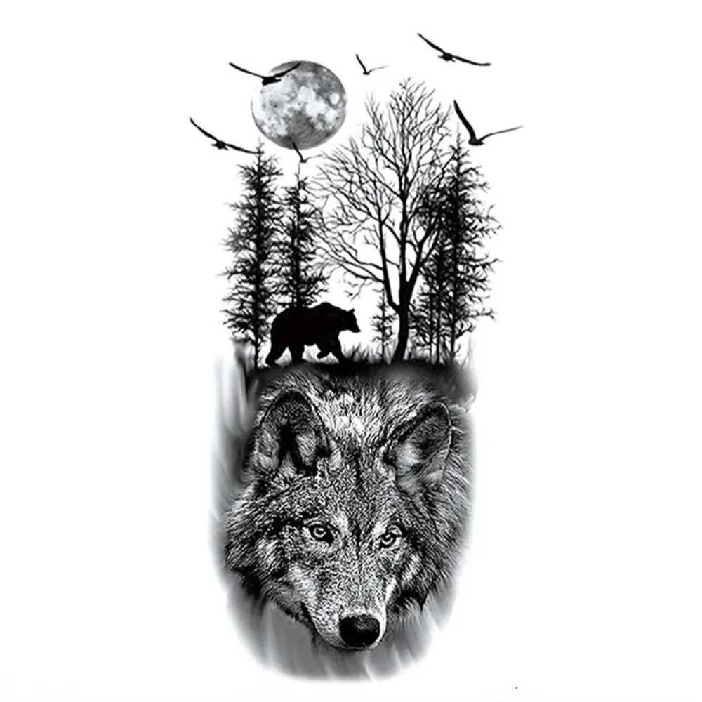 Waterproof Disposable Tattoo Sticker Wolf Head Totem Arabic Text  Paper Men and Women Arm Tattoo Sticker Paper