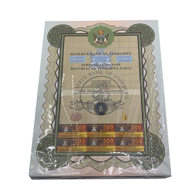 

New Great Zimbabwe Banknotes One Googol Containers 509 Quintrigintillion Paper Notes Certificate with Serial Number Collectibles