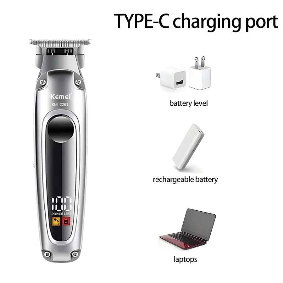 Kemei 2261 Men's Hair Trimmer Beard For Men Hair Clipper Rechargeable Electric Trimer Zero Gap Haircut Kit Machine