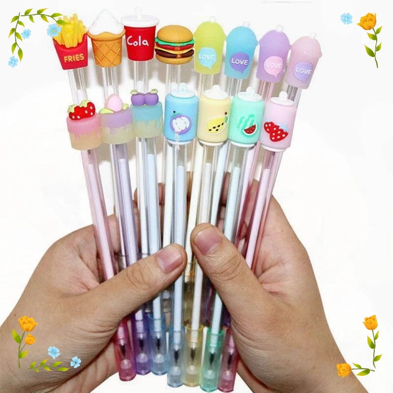 Wholesale Lovely Hamburger Fruit Cake Gel Pens Creative Office Accessories Kawaii Stationery 10pcs silicone jar 5ml hamburger shape jars nonstick container bottle cream storage box makeup case cosmetic smoking accessories