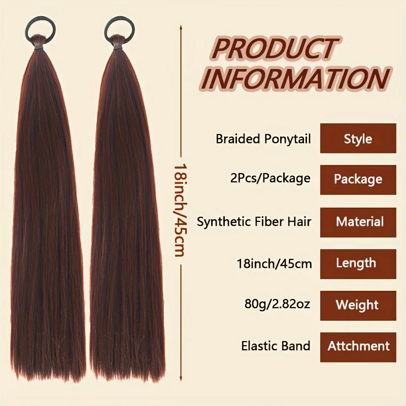 Synthetic 2pcs Braidable Ponytail - High-Temperature Resistant Wigs Straight for Women'S  Natural Look Ponytail Hair Extensions