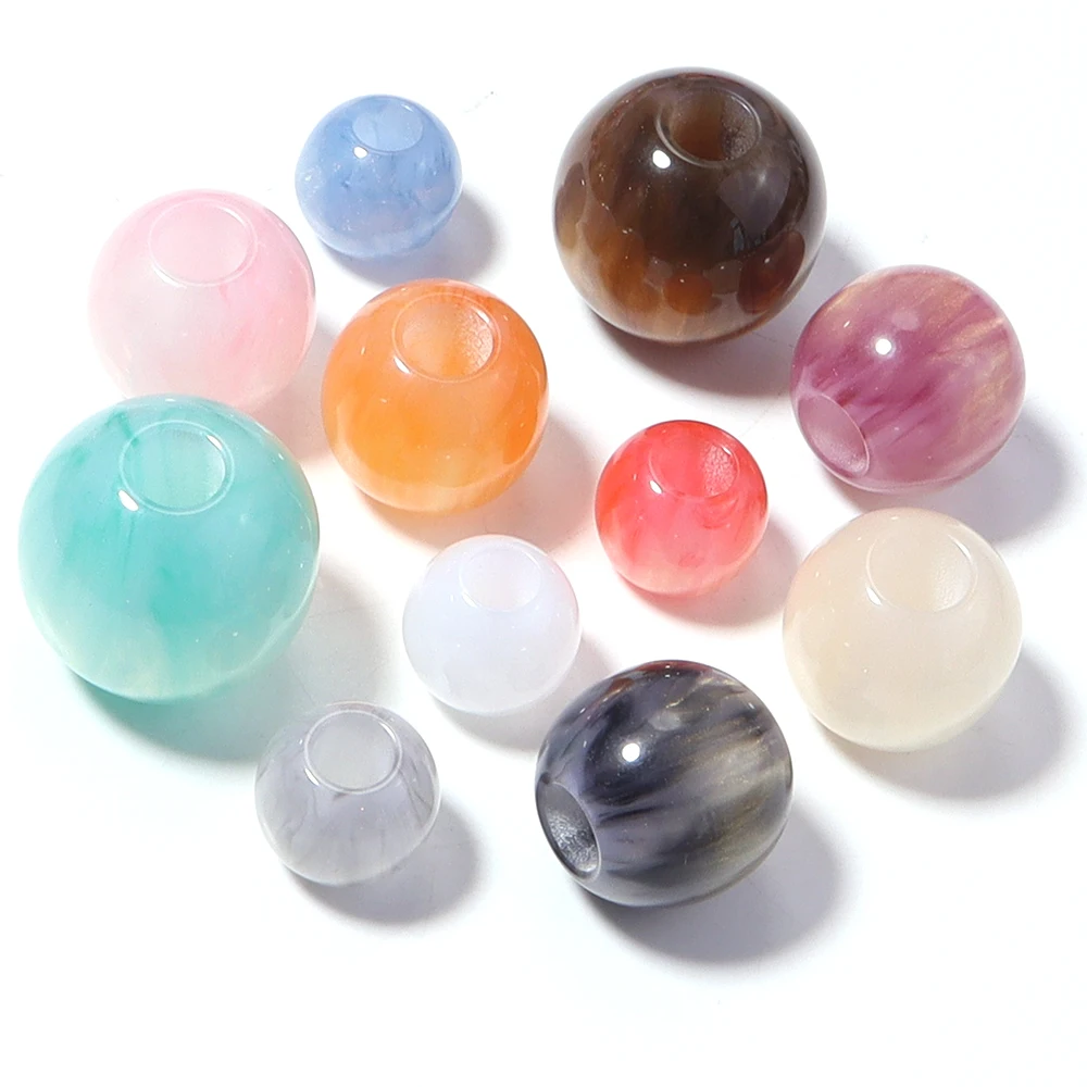 5-20pcs 다채로운 수지 구슬 구름 블렌딩 무작위 색상 혼합 대형 구멍 라운드 루즈 스페이서 공예품 DIY 만들기 액세서리