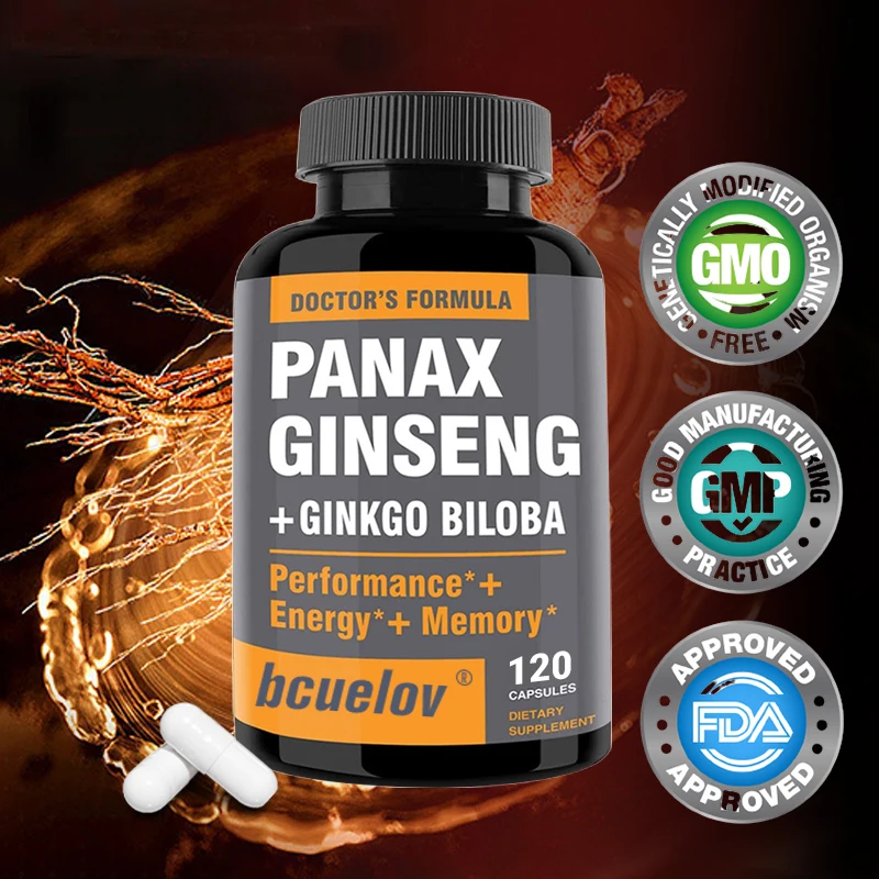 Ginseng + Ginkgo Biloba Extract Capsules Help Improve Energy Vitality Anti-aging Memory Brain Vision Health ginseng supplement,ginkgo biloba supplement