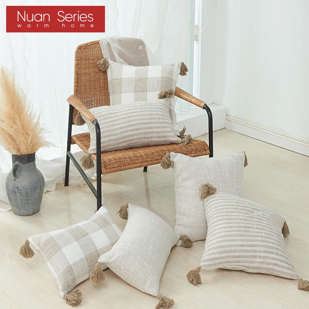 Tassels Cushion Cover 45x45cm/30x50cm Beige White Pillow Covers Decorative Pillowcase Square Home Decor Linen | Дом и сад