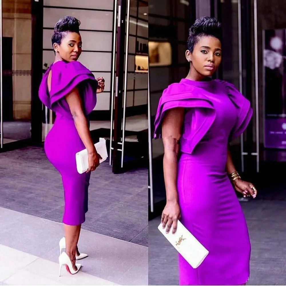 African High Neck Purple Cocktail Dresses 2024 Mermaid Vintage Tea length Arabian Prom Dress Formal Occasion Evening Gowns 2024 delicate lavender short prom dresses with sleeve hearty vintage homecoming dress tea length 2021 formal evening party gowns