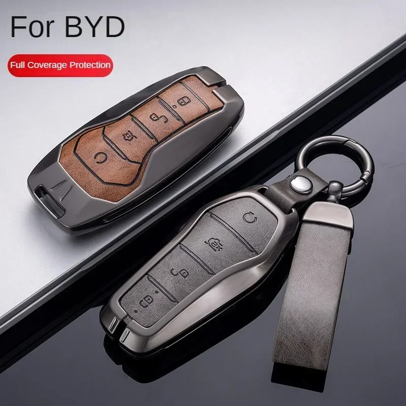 Key Case Cover for BYD Song Plus Atto 3 Han EV Tang DM Qin Seal Dolphin Leather Metal Remote Fob Holder Keychain Car Accessories key case cover key case remote control case cover