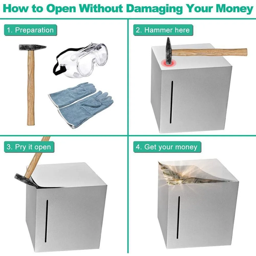 Simple Square Stainless Steel Money Box Portable Security Only In Coin Money Saving Box Storage Jar Desktop Ornament