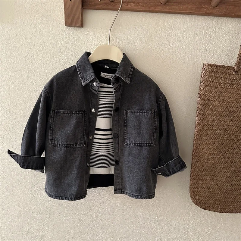 Chemise en Jean à Manches sulfpour Bébé Fille et Garçon de 1 à 10 Ans, Blouse en Denim à la Mode, Tenue de Printemps et Automne