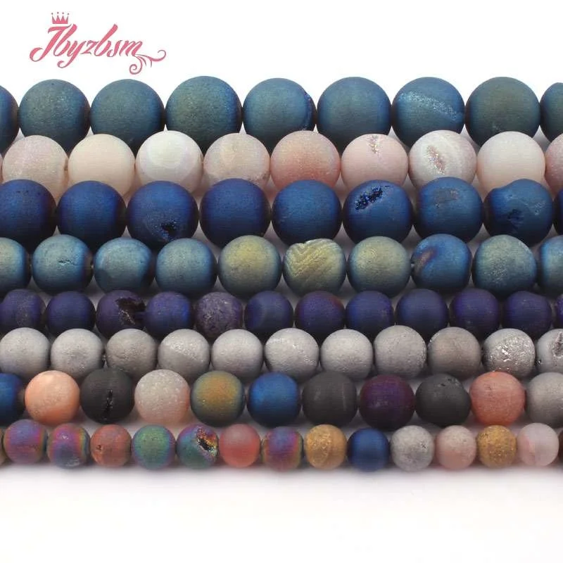 

6,8,10,12,14mm Round Metallic Coated Druzy Agates Stone Beads For DIY Necklace Bracelet Earring Jewelry Making 15" Free Shipping