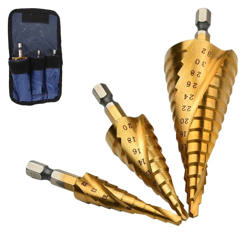 

Onnfang HSS Spiral Hex Grooved Step Drill Bit 4-12/20/32mm Carbide Mini Center Drill Accessories Titanium Step Cone Drill Bit