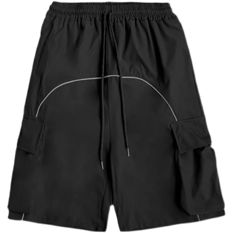 Men Reflective Article Pocket Chic Design Shorts Loose Cargo Handsome Moto Biker Punk Yamamoto Style Shorts High Street Shorts