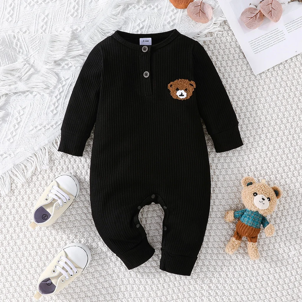 Newborn Baby Clothes 0 to 18 Months Cartoon Bear Tiny Button Onesies For Baby Boy Long Sleeve Infant Romper Toddler Jumpsuit