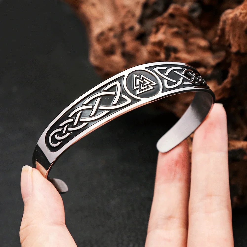 Fashion Creative Vikings Valknut Bracelets For Men Women 316L Stainless Steel Nordic Celtics Knot Open Bangle Jewelry