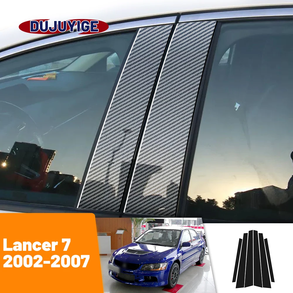 6x Carbon Fiber Pillar Post Door Cover Fit For Mitsubishi