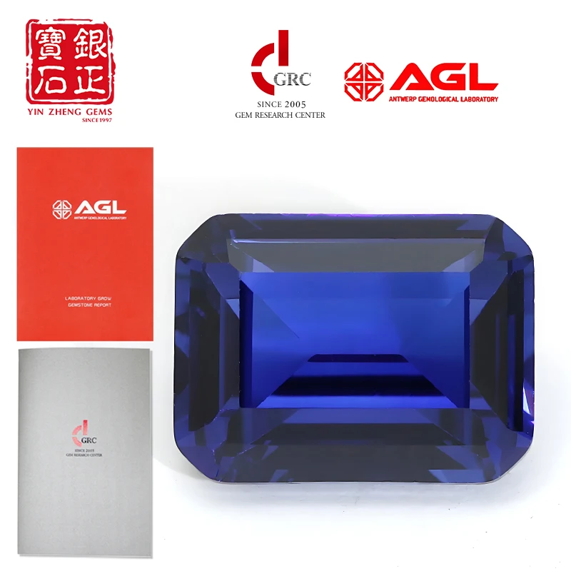 YinZheng Flame Melted Spphire Stone Emerald Cut Can Be Provide GRC Or AGL Certifacate Synthetic Cultivate Royal Blue Spphire