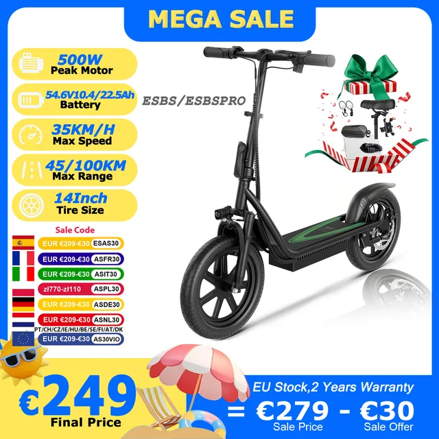 JUICEASE-Trottinette électrique ESBS/ESBSPRO, 500W, 54.6V, 10.4Ah/22,5 Ah, batterie de grande capacité, 45/100km d'autonomie, 35 km/h, 14 pouces 1