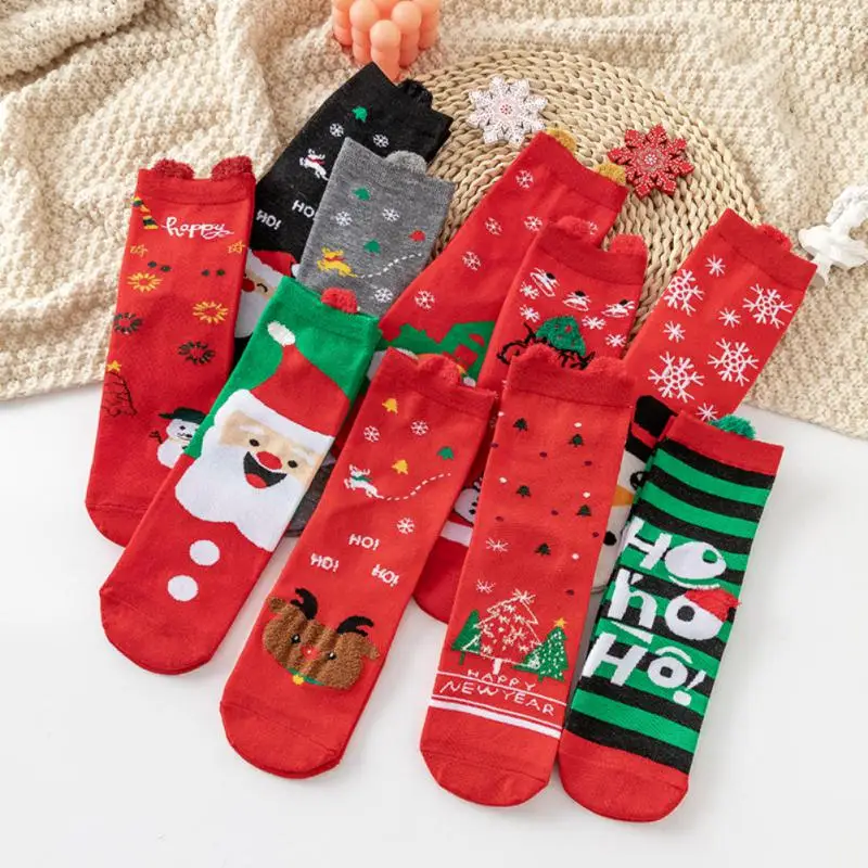Womens Big Red Socks Fashionable Strong Wear Resistance Christmas Elements Soft Not Easily Fading Cotton christmas stockings