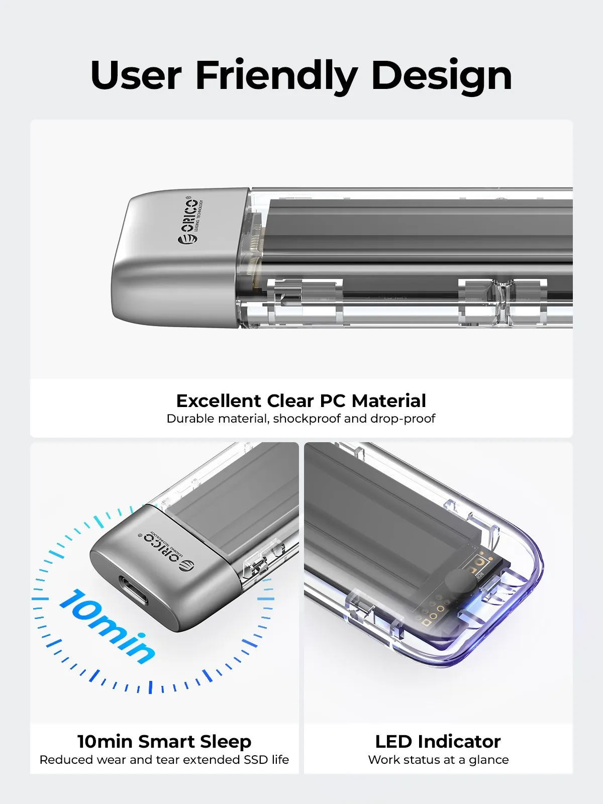 ORICO M.2 SSD ̽ NVME SATA SSD Ŭ , M.2 to USB C Ÿ   , ޴  10Gbps