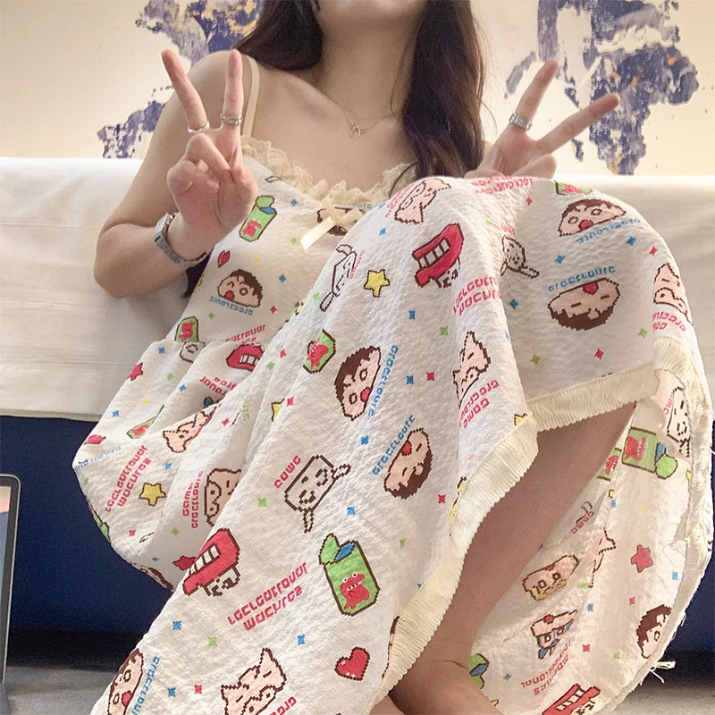 Sleepwear Women Summer Nightgown Lingerie Cartoon Print Sweet Homewear Underwear Loose Nightwear Cute Princess Lounge Clothing