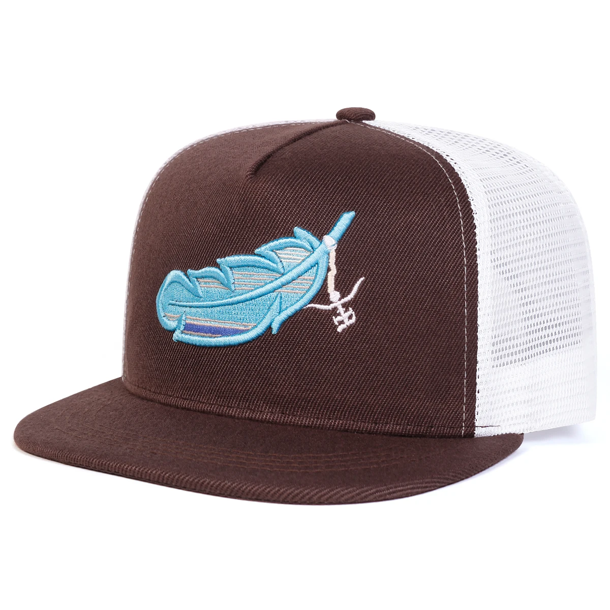 Unisex bunte Hip-Hop-Netzhüte mit Federstickerei für Frühling und Sommer, verstellbare, lässige Baseballkappen für den Außenbereich, Sonnenschutzhut – Detail 5
