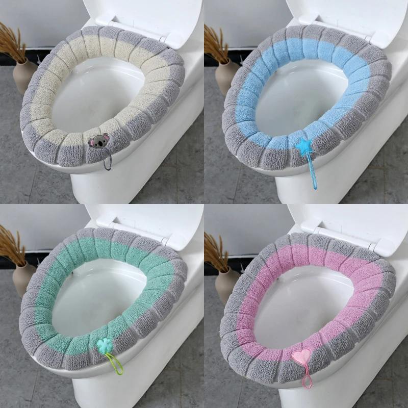 Portable Stitched Color Knitted Toilet Mat 1/2PCS Thickened Washable Antifreeze Toilet Seat Cover Universal Bathroom Accessories