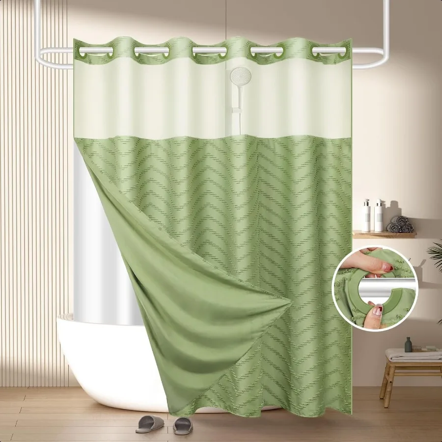Sage Green Tufted Chevron Bath Curtain Set