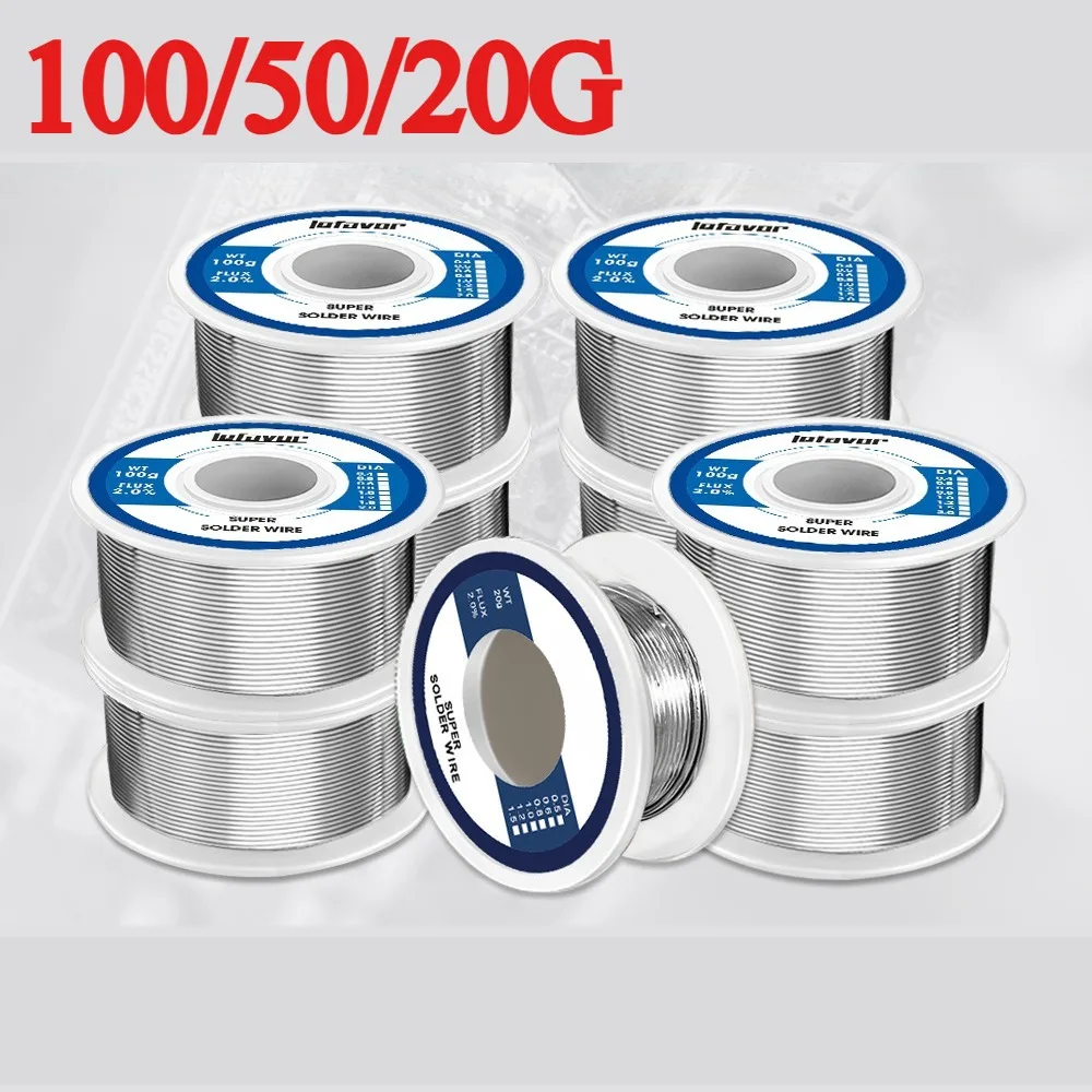 20/50/100g 0.8 มม.1.0 มม.บัดกรีลวดดีบุกดีบุกดีบุก Rosin Core บัดกรีบัดกรีลวดม้วน NO-Clean FLUX 2.0% 1