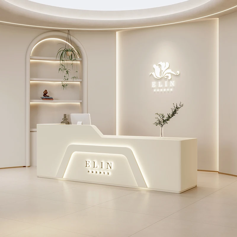 Simple Modern Reception Proffesional Beauty Institute Aesthetic Cashier Table Coffee Hotel Shop Counter Desk Reception Furniture