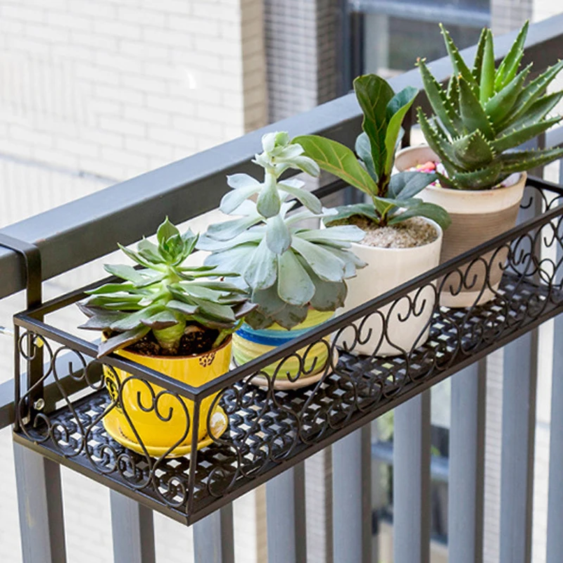 Balcony Flower Stand Wrought Iron Railing Multi-layer Hanging Flowers Pot Rack Wall Green Radish Succulent Plant Shelves