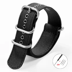 Universal Nylon Canvas Watch Strap - Fabric Bracelet Replacement for Men & Women (18mm, 20mm, 22mm) (Black)