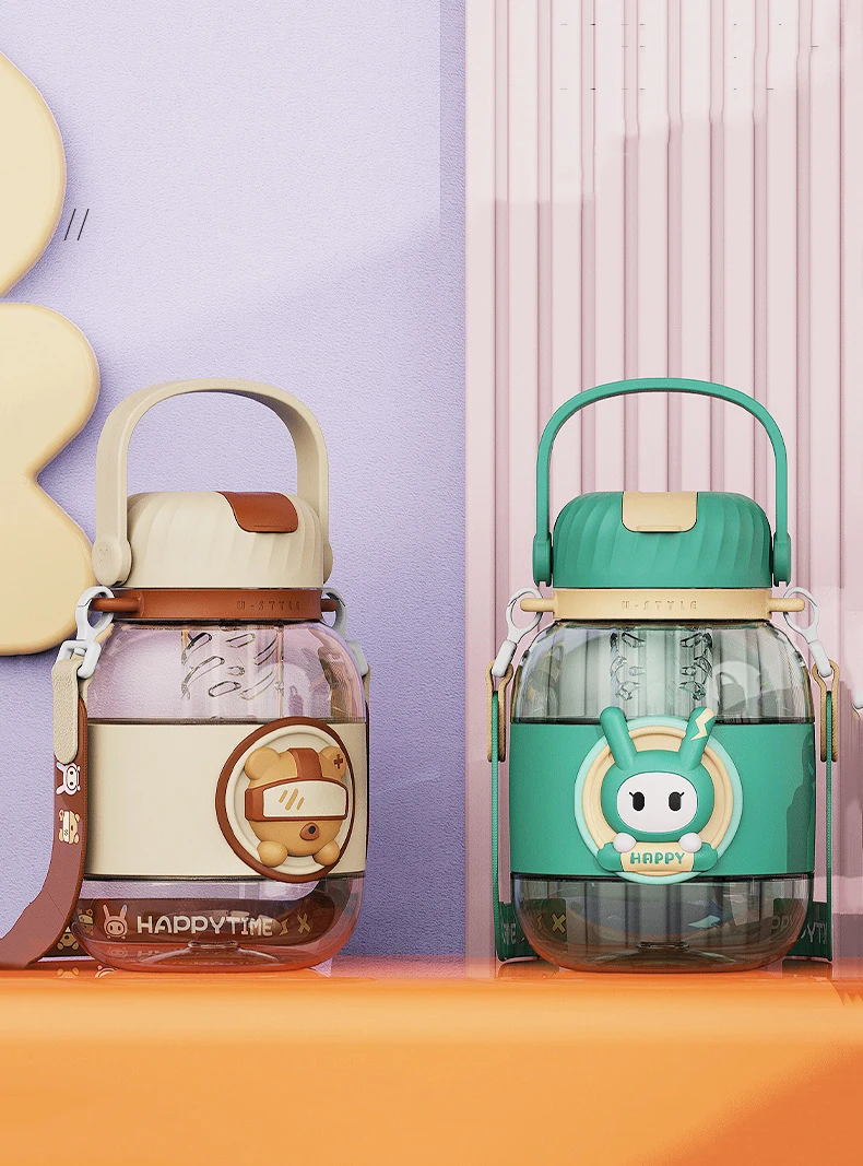 Kawaii Cute Student Children'S Water Cup Large Capacity Straw Plastic Cup Outdoor Sports Water Bottle Tons Water Bottle