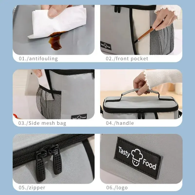 Portable Hand-held Lunch Bag with Shoulder Strap Outdoor Picnic Bag Cooling Thermal Food Bag Student Leak-proof Lunch Bag 6